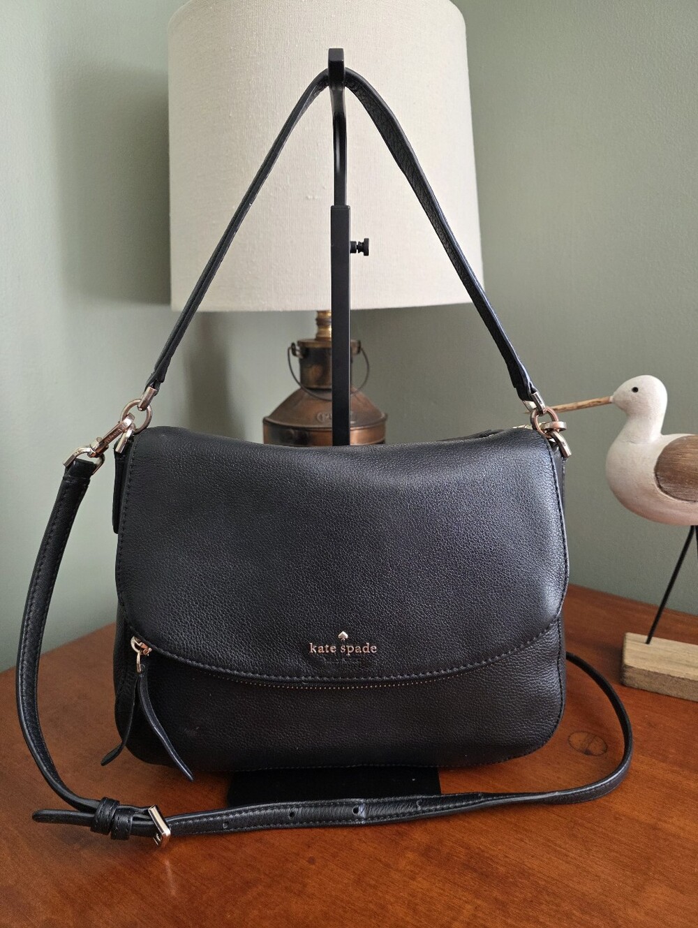 Kate Spade WKRU6249 Jackson Medium Flap Black Pebbled Leather Shoulder Bag